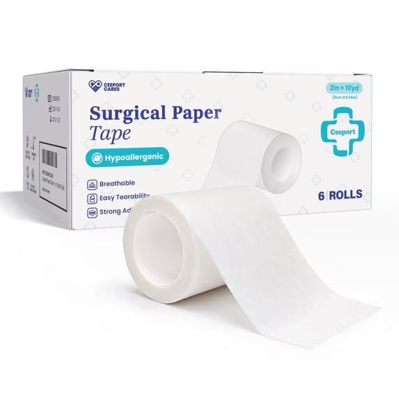 Ceeport Paper Surgical Tape 6 Rolls, 2" x 10 Yards Medical Paper Tape for Wound Care Latex-Free & Hypoallergenic Soft Gauze Tape