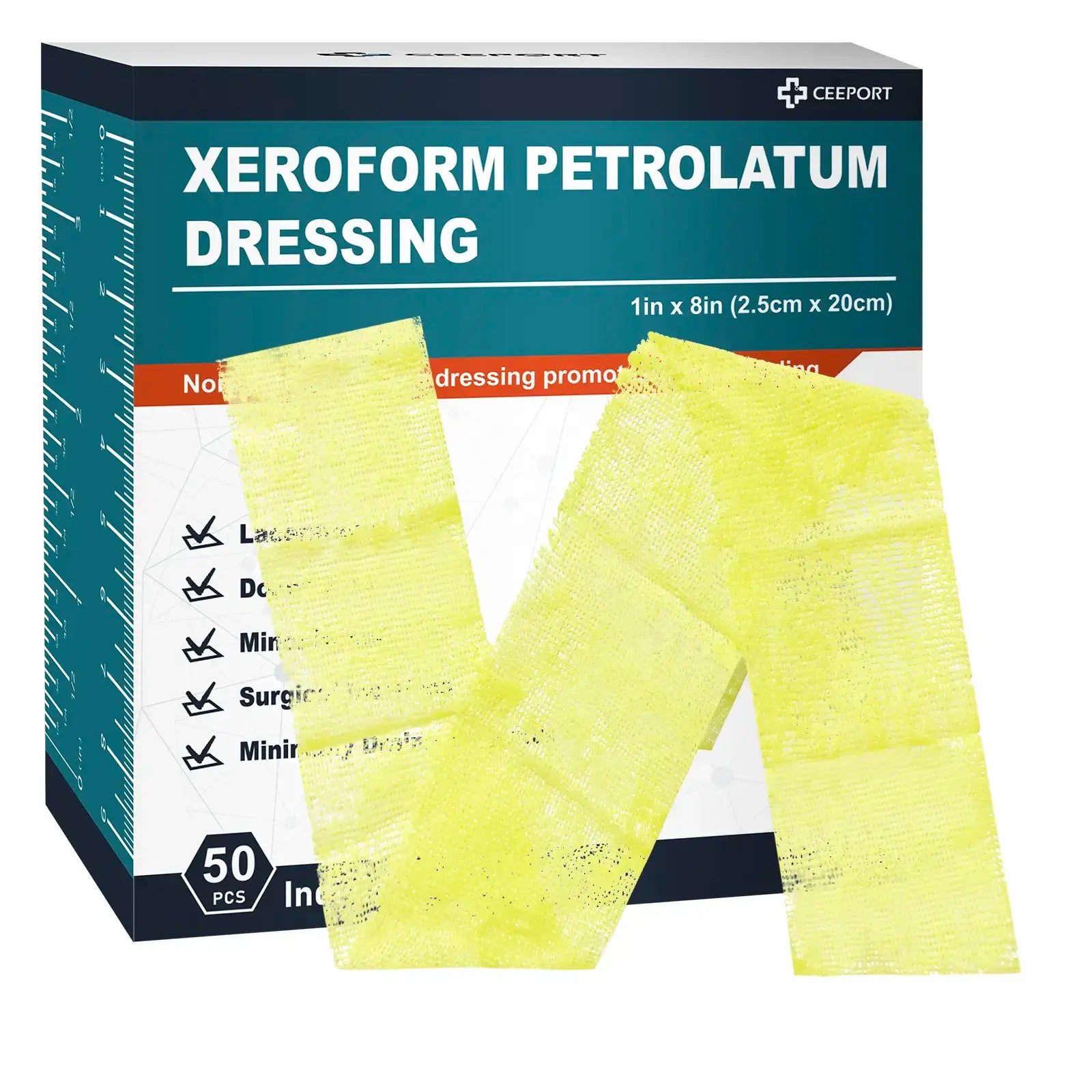 Xeroform petrolatum wound dressing providing moisture retention and soothing protection