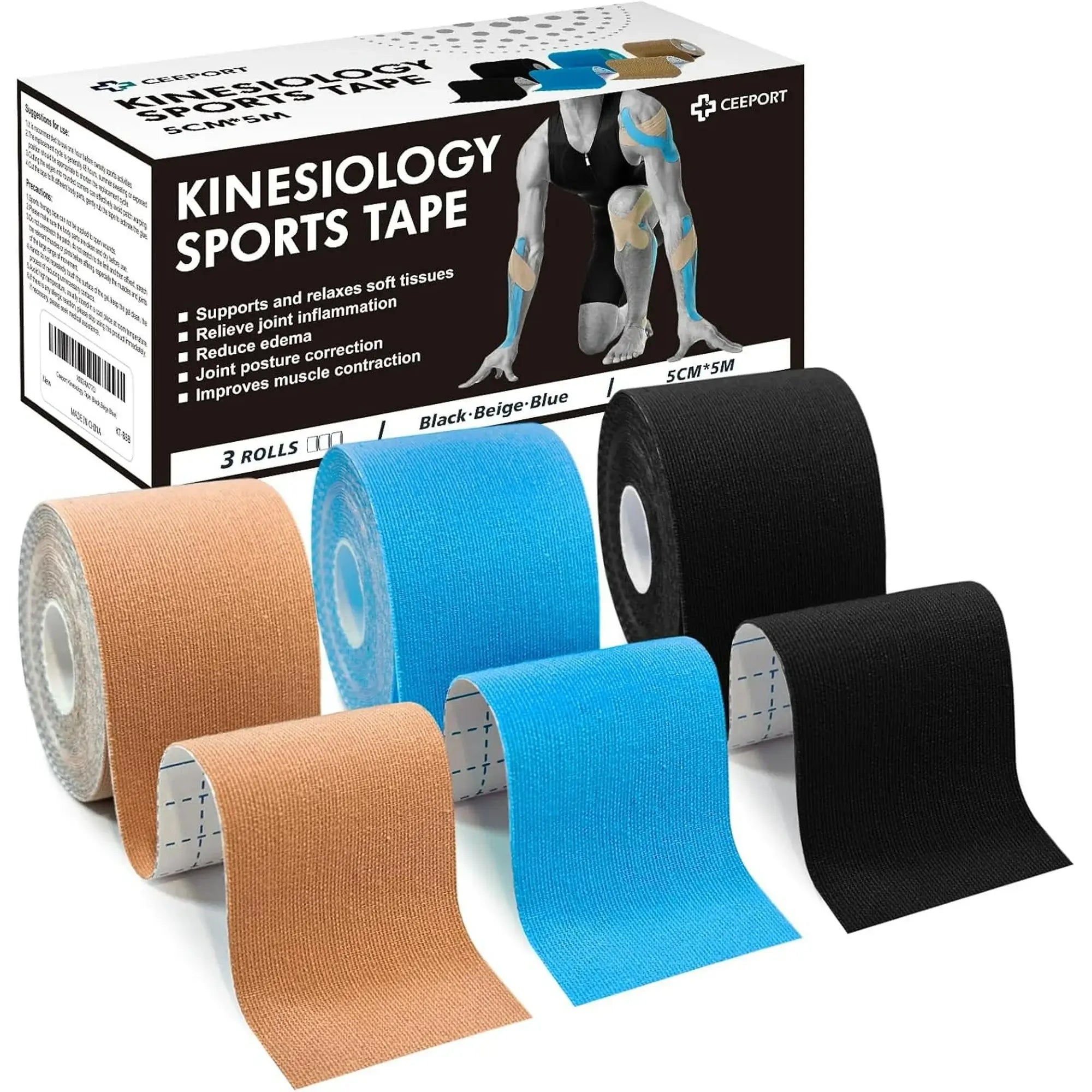 Ceeport kinesiology tape black blue beige color set