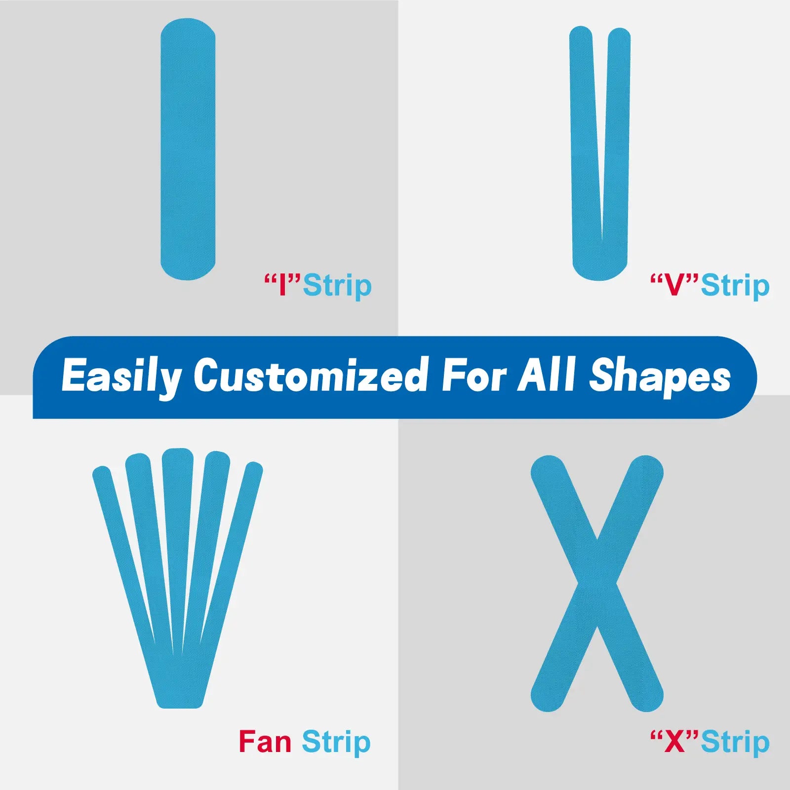 Kinesiology tape can be easily cut to desired shape for customized muscle support