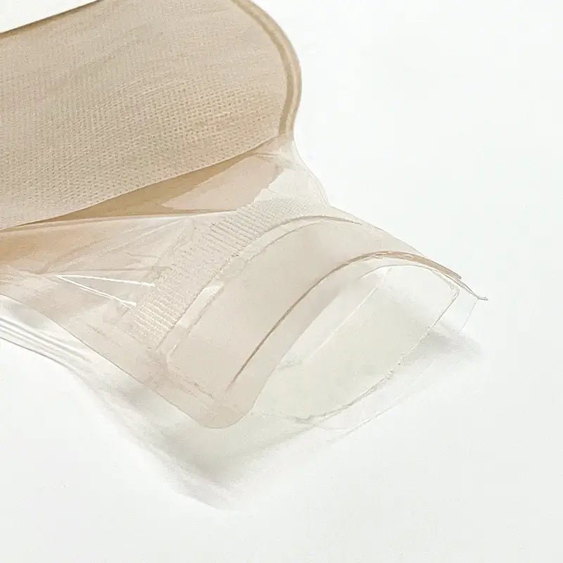Close-up of hook and loop closure system on two-piece ostomy bag