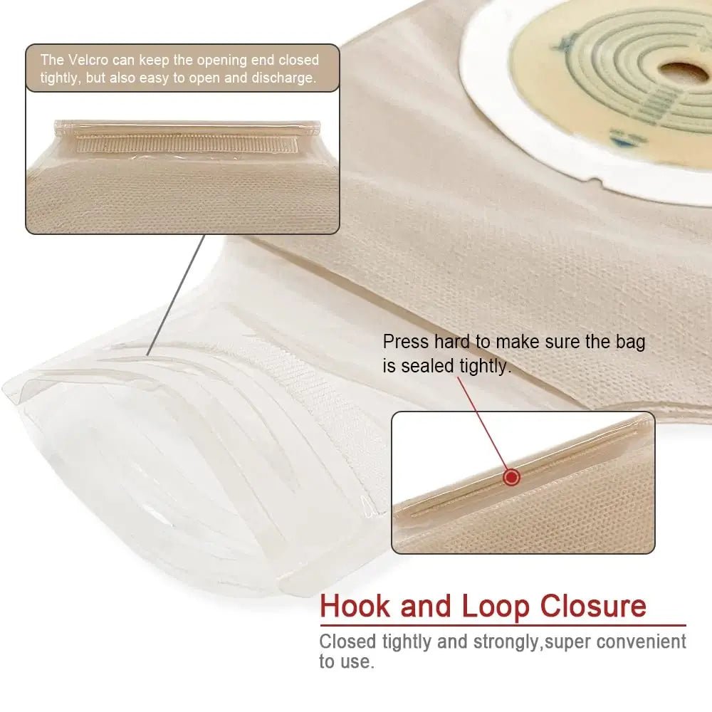 Close-up of hook and loop fastener used for sealing the ostomy pouch