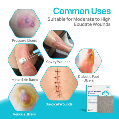 Silver Alginate Wound Dressing for 2nd Degree Burn, Antibacterial, Highly Absorbent & Non-stick