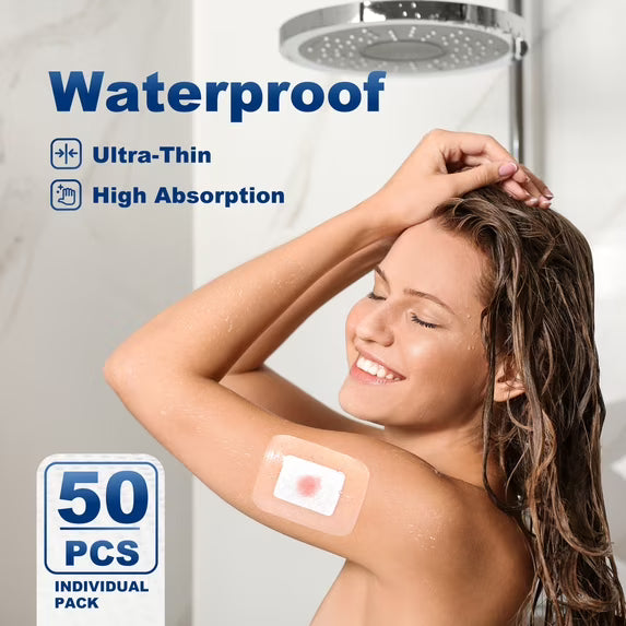 Transparent Film Dressing, Waterproof Bandages Adhesive Patches. Wound Cover Patches for Post Surgical, lV Shield, Tattoo Aftercare Bandage
