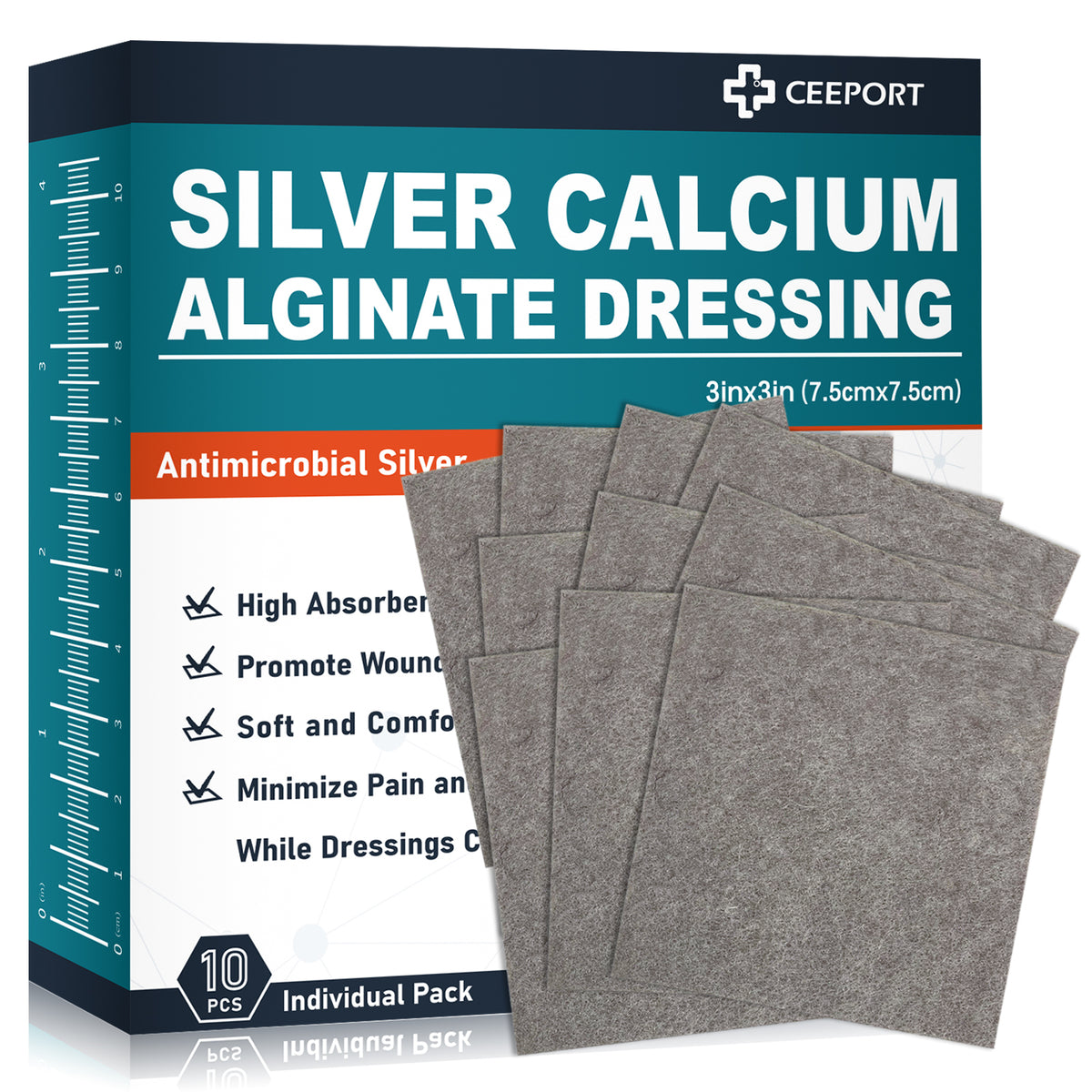 Silver Calcium Alginate Dressing for Burn, Post-operative, Cavity, Graft, Ulcers, Donor Sites Wounds with Large Exudate, Infected