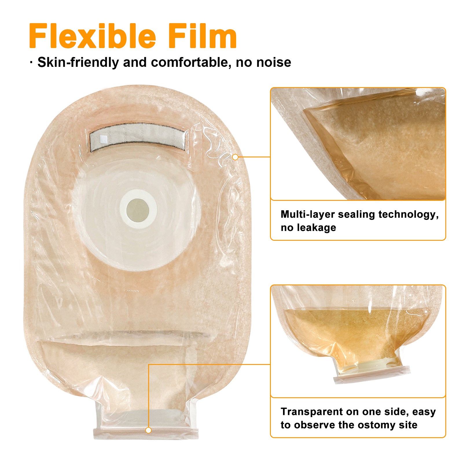 One Piece Plain Ostomy Bag with Hook & Loop