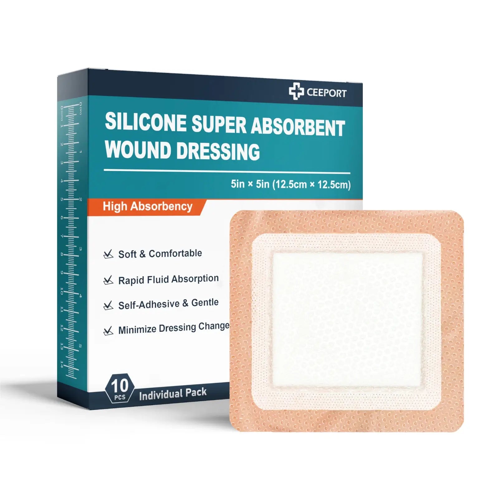 Silicone Super Absorbent Wound Dressing, 10 Pack, Self-Adhesive