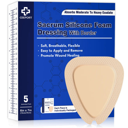 6x7in sacrum silicone foam dressing with border can absorb moderate to heavy exudate