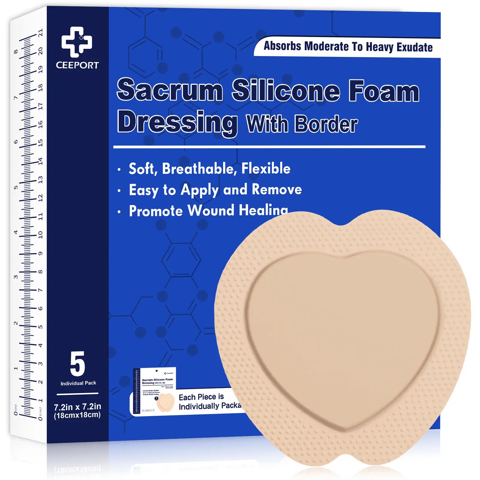 7.2in sacrum silicon foam dressing-with border, soft, beathable and flexible