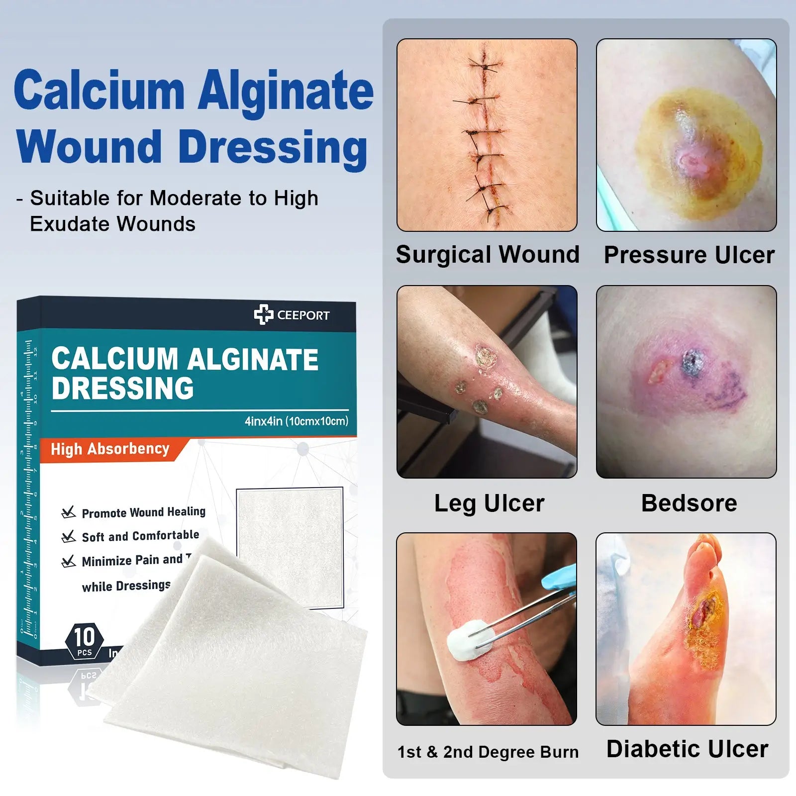 Calcium alginate dressing for chronic wounds, offering superior absorption