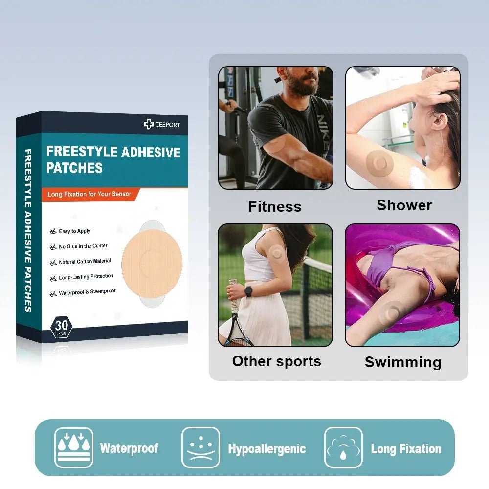 30 Pack Freestyle Adhesive Patches, Sensor Covers Intended for Freestyle Libre 2/3-Enlite-Medtronic Guardian, CGM Sensor Patches, No Glue in The Center, Long Fixation