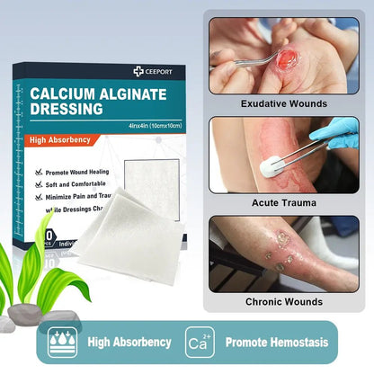 Calcium Alginate Dressing for Ulcers, Sore, Burns, Lacerations, Abrasions, Post-operative, Cavity, Graft Wounds, Skin Tears, Minor Burns