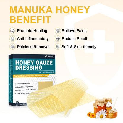 Manuka honey gauze dressing designed for wound care and natural healing