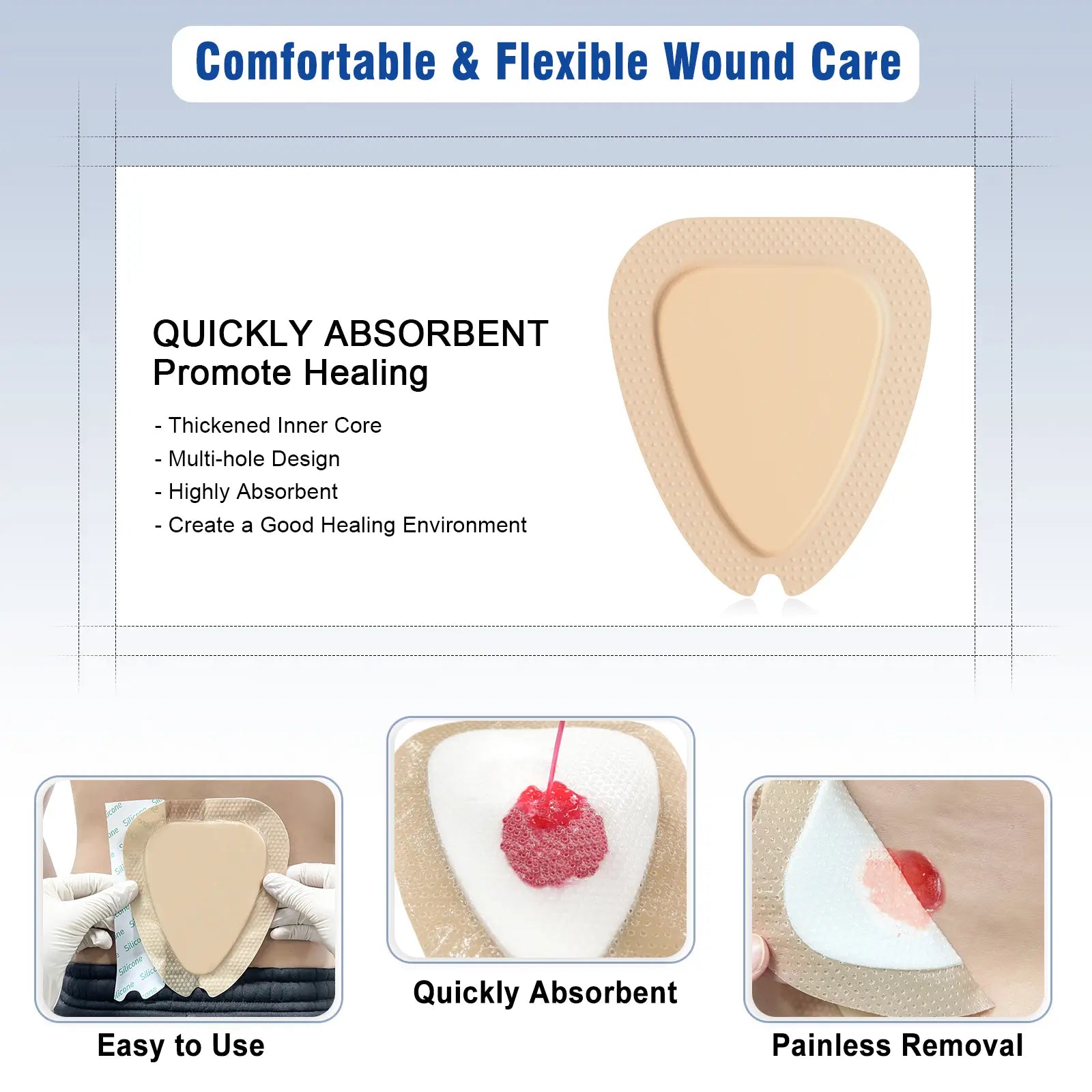 Silicone foam dressing designed for sacral area to prevent pressure sores