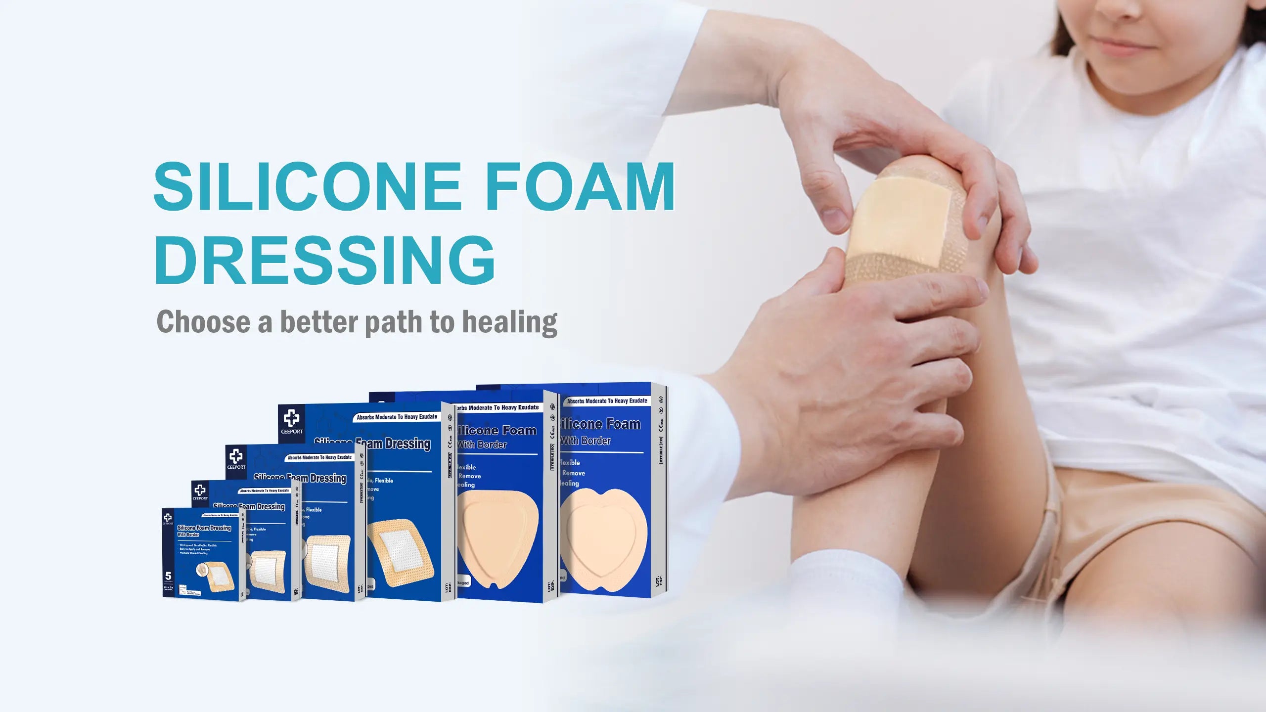 silicone foam dressing with border for wound care