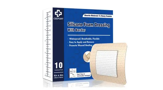 Waterproof adhesive silicone foam dressing for wound healing