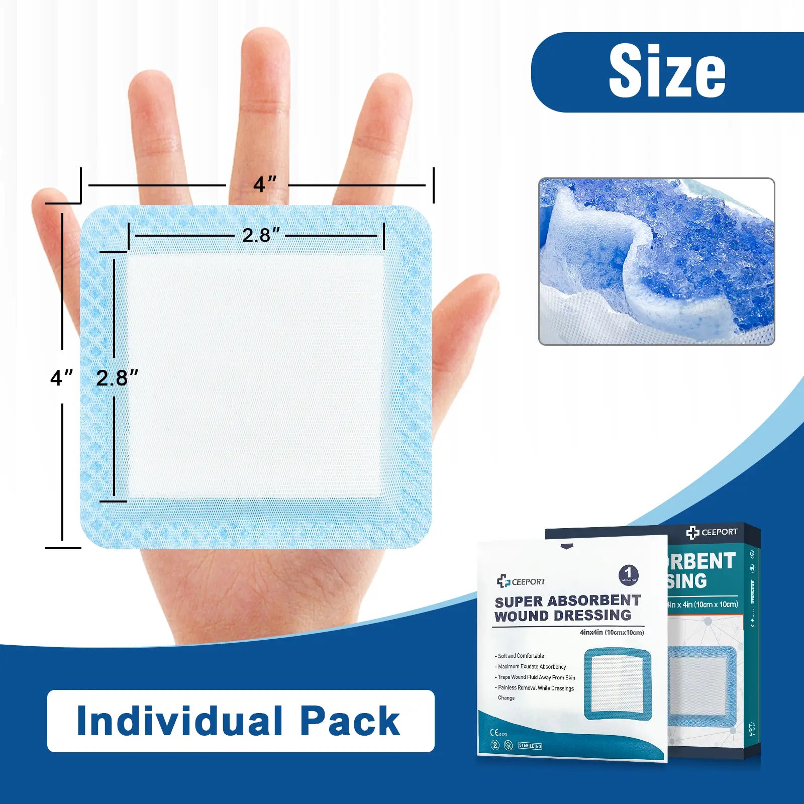 Super absorbent dressing for exuding wounds, providing excellent moisture retention