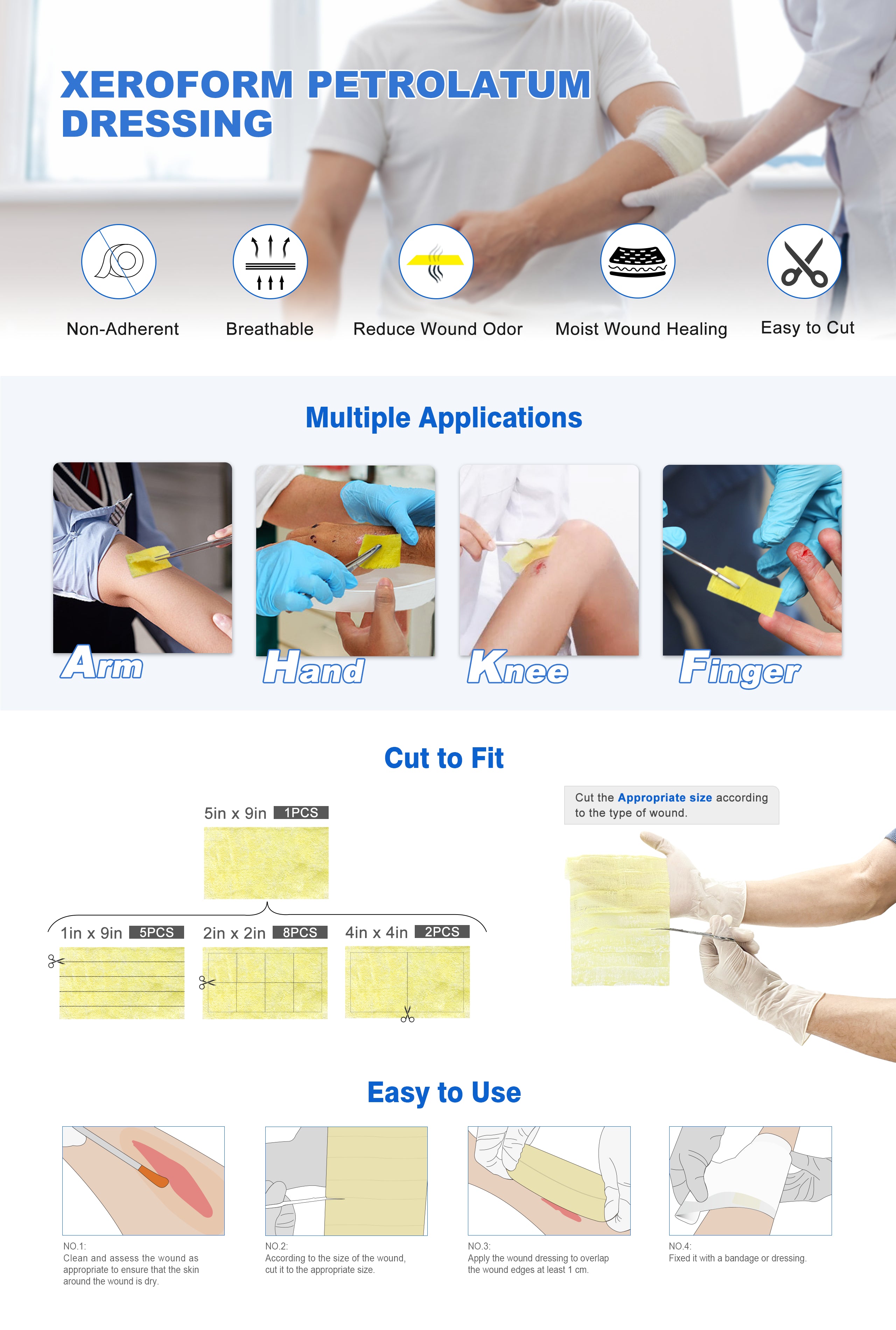 dxeroform petrolatum ressing designed for treating infected wounds